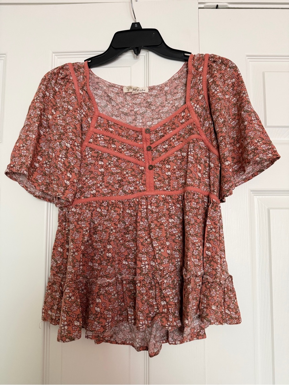 Rewind Rust Pink Floral Peasant Blouse